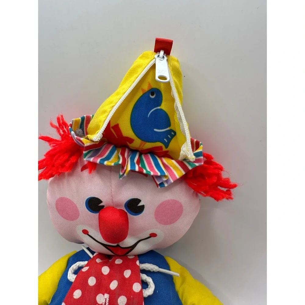 Vintage 1984 Fisher Price Learn To Dress Clown Plush Button Zip Snap Tie